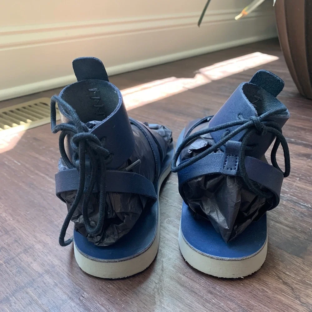 NEW Free People Vacation Day Leather Wrap Sandal Denim Blue Size 8.5 - Picture 6 of 11